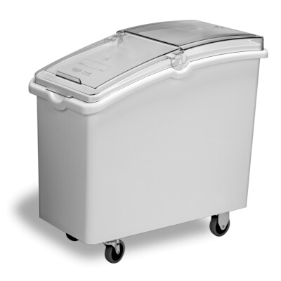 Mobile Ingredient Bin 932, 121 Gallon / 335 Cup White Slant Top Mobile Ingredient Storage Bin with Sliding / Flip Lid